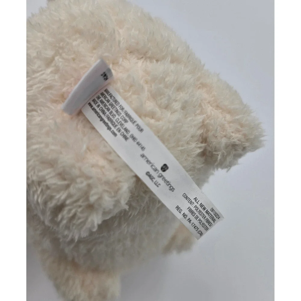 American Greetings Plush Puppy Dog Cream Black Ears Red Heart Valentine 7.5 in.